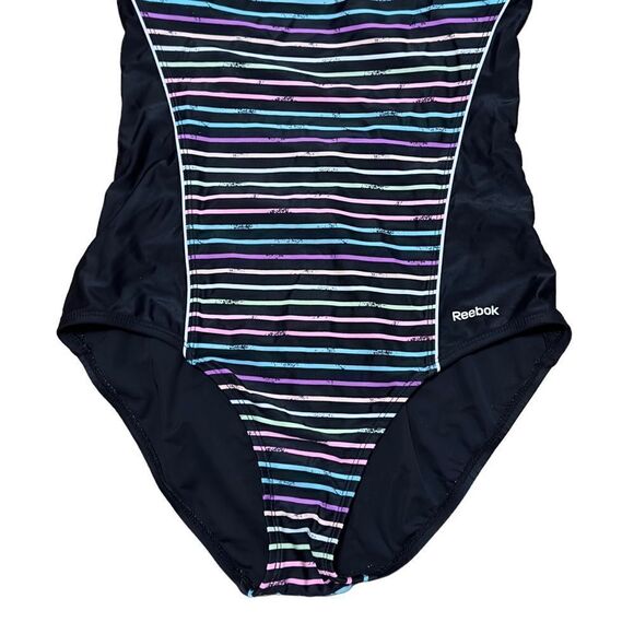 Reebok Swim Colorful Dimension Stripe & Black One-Piece Swimsuit Size 12 - Picture 6 of 13